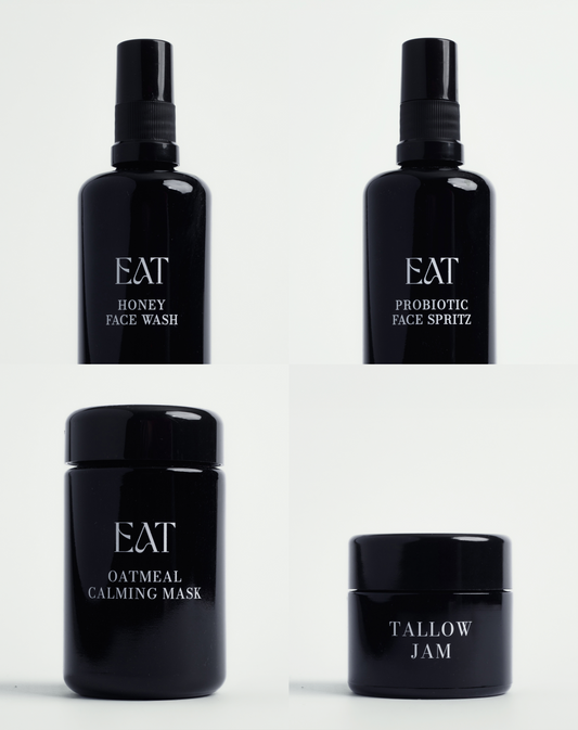 CALM SKIN Bundle: Honey Face Wash, Probiotic Face Spritz, Oatmeal Calming Mask und Tallow Jam