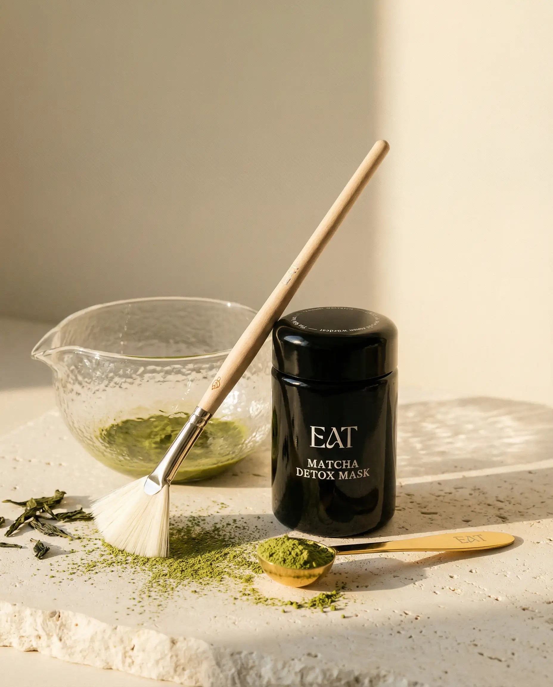 Bio matcha mask set im Glas – getrocknete blatter